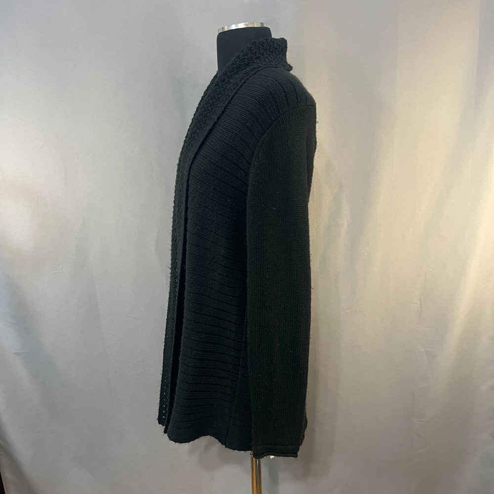 Keren Hart Cardigan Sweater Women Medium Black Cozy Knit Shawl Collar Open Front - Picture 2 of 11